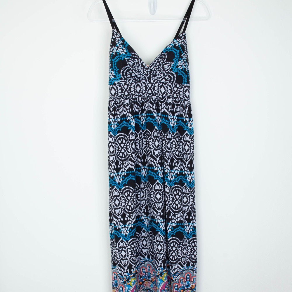 Derek Heart Womens‎ Geometric Babydoll Maxi Dress Size L Colorful Y2K Artsy Boho